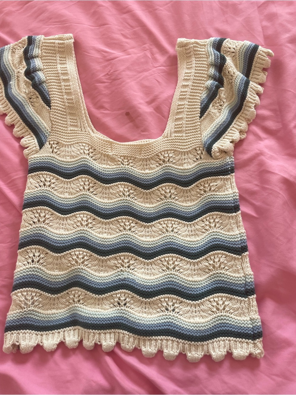 Jessica Simpson Cream Crocheted Top with Pink Accent